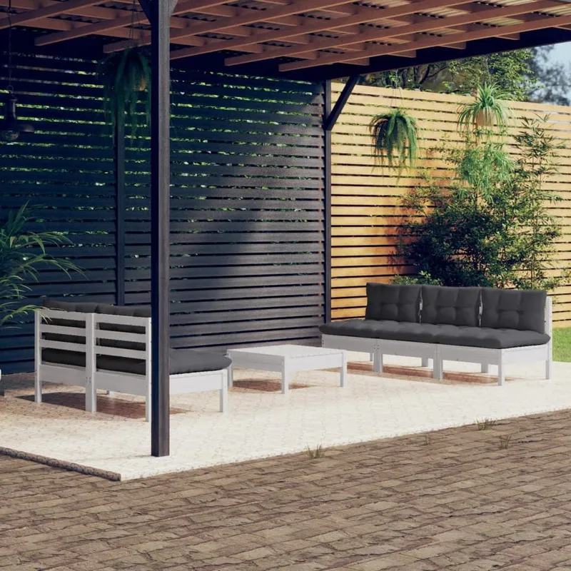 6-tlg. Garten-Lounge-Set mit antracite Kissen Kiefernholz