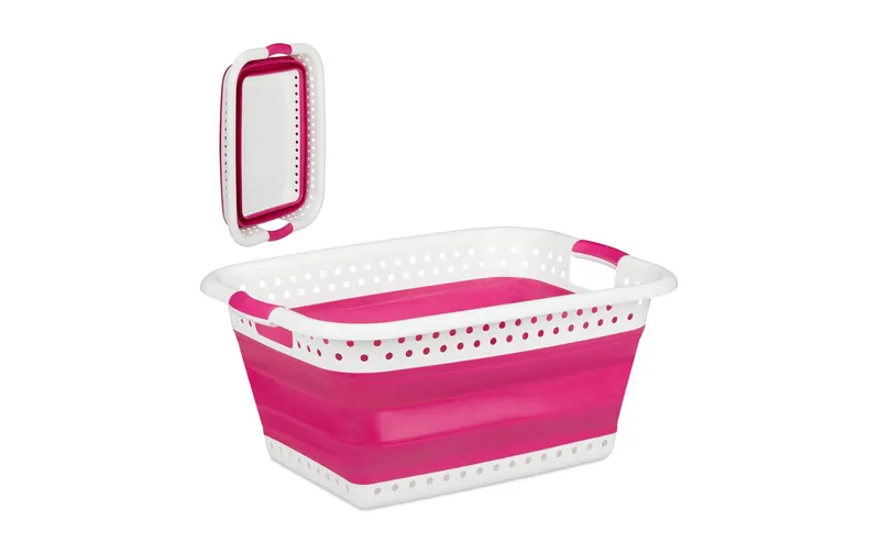 relaxdays Wäschekorb 37 l, Pink/white