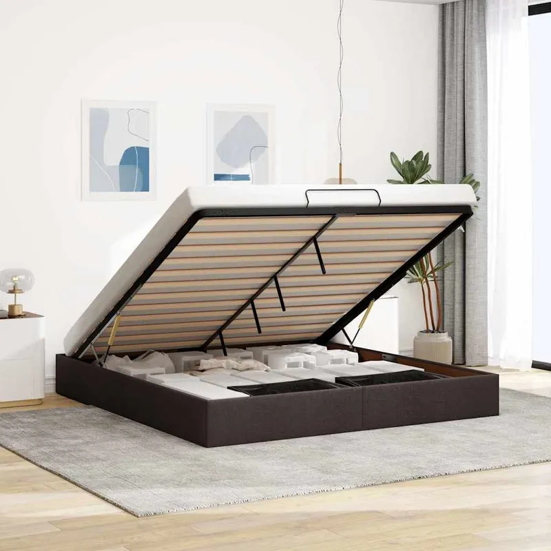 Ottoman-Bett ohne Matratze Dunkelbraun 200x200 cm Stoff
