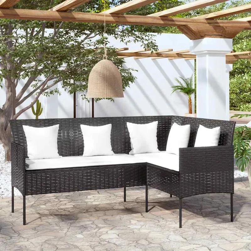 Sofa in L-Form con Kissen Poly Rattan nero