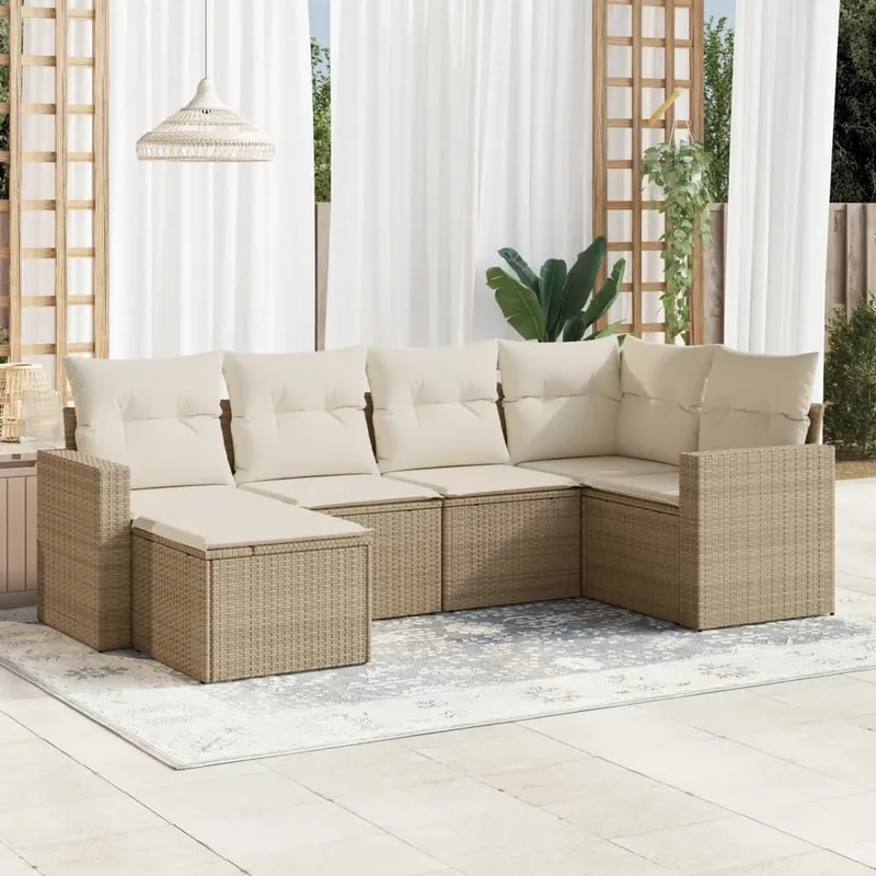 6-tlg. set divano da giardino con cuscini Beige Poly Rattan
