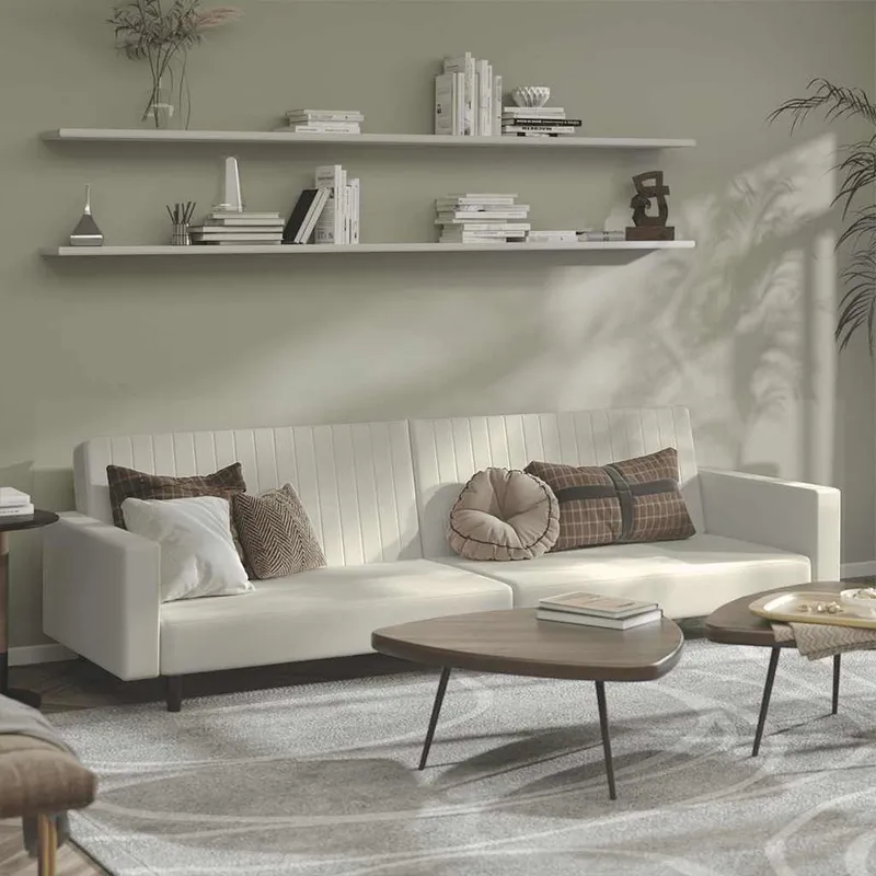 Schlafsofa 2-Sitzer Creme Samt