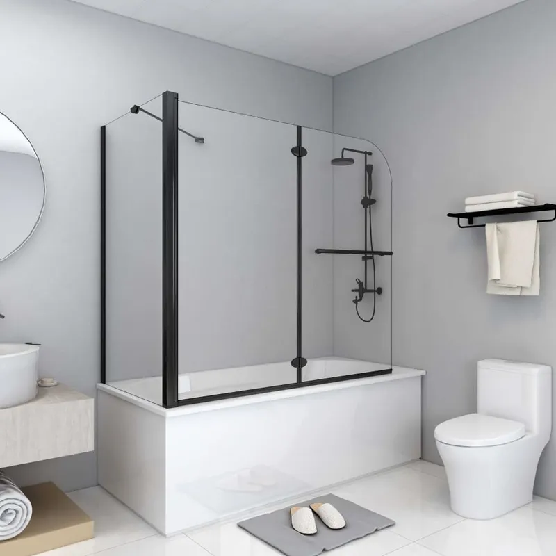 Badewannenaufsatz 2-fach Faltbar ESG 120x68x130 cm nero