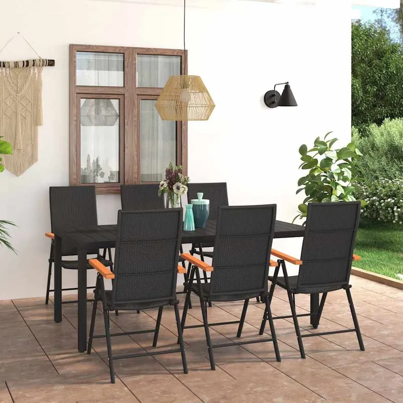 Ensemble à manger de jardin 7 pcs noir et marron