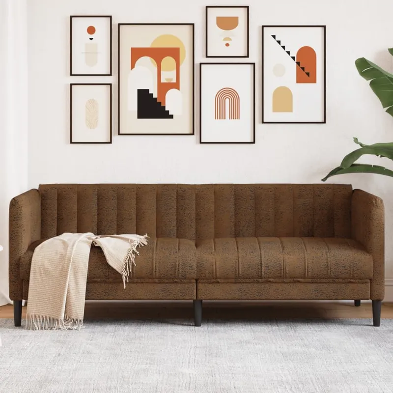 3-Sitzer Sofa marrone Kunstleder Wildleder-Optik