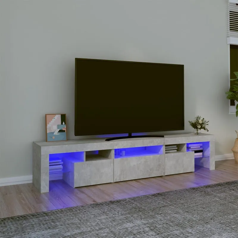 TV-Schrank con LED-Leuchten Betongrau 200x36,5x40 cm