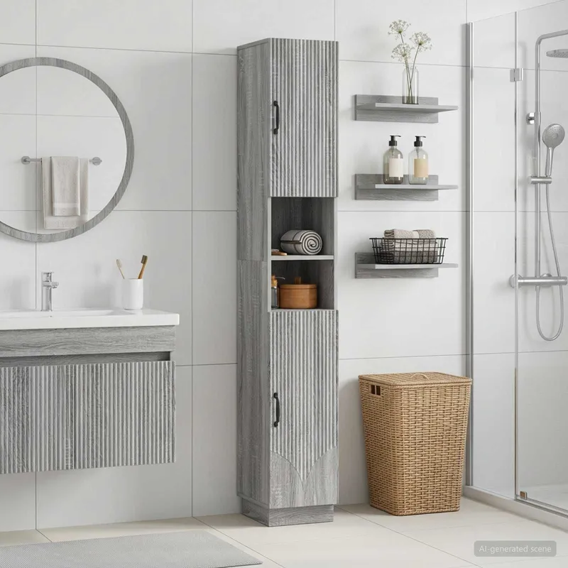 Badezimmerschrank mit offenem Regal HOORN Sonoma-Grau