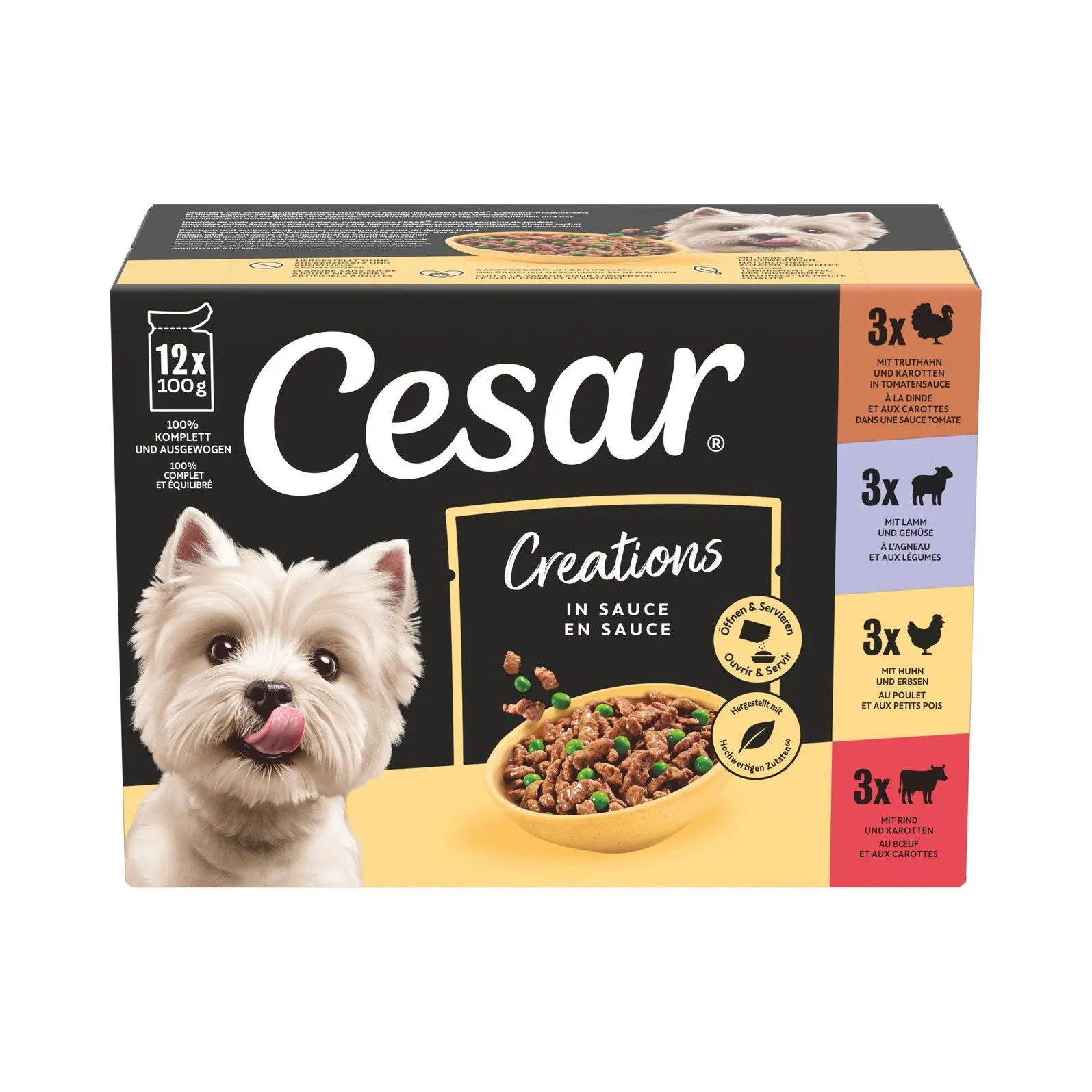 Cesar Nassfutter Selektion in Sauce 4 Varietäten 12 x 100 g