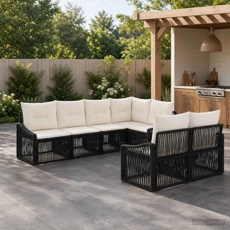 Gartensofa-set 7 stk. 7-Sitzanzahl nero Poly-Rattan