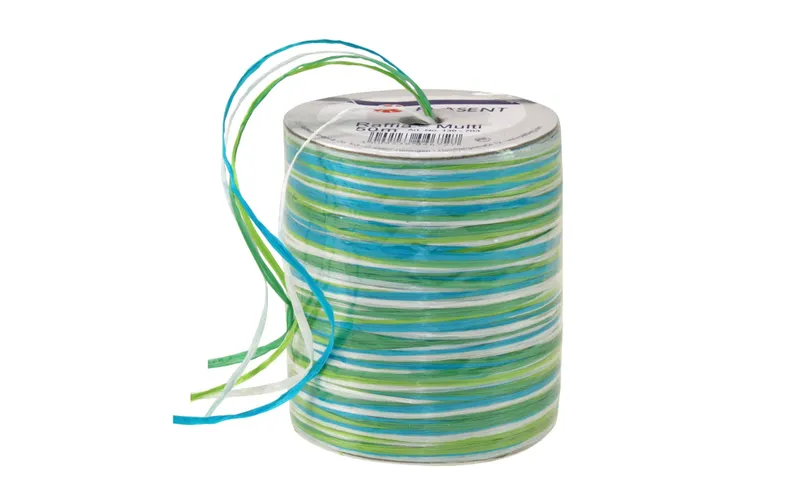 Pattberg Geschenkband Raffia Multi 50 m, green/blue/white