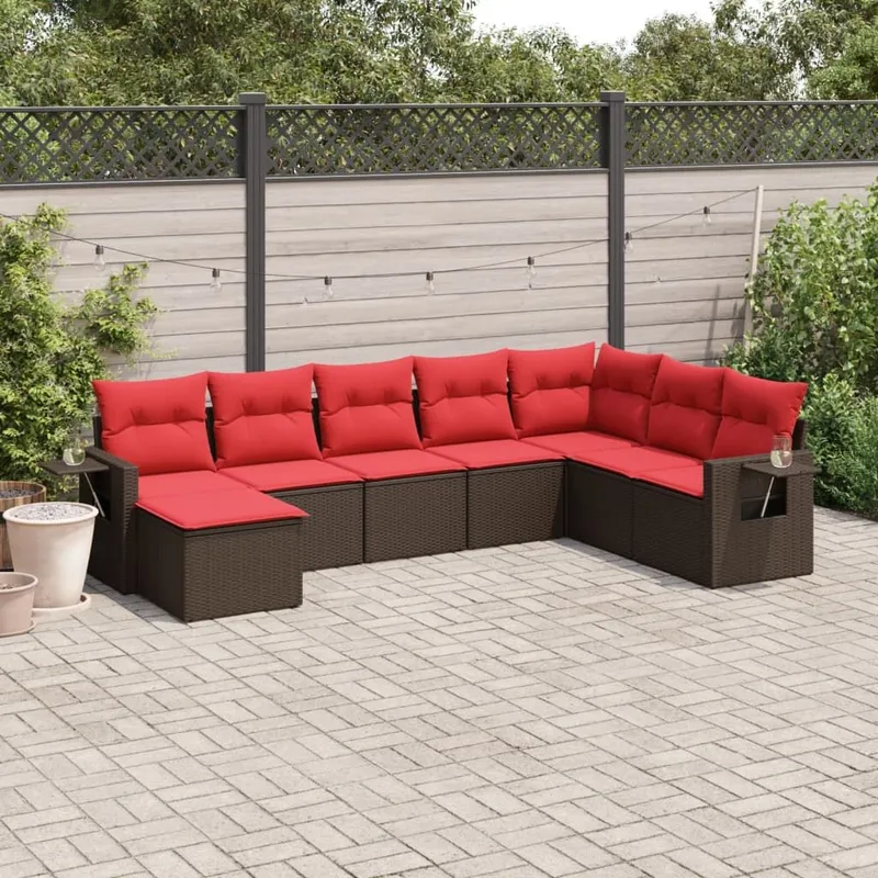 8-teiliges Gartensofa-Set con Kissen, braun, Polyrattan