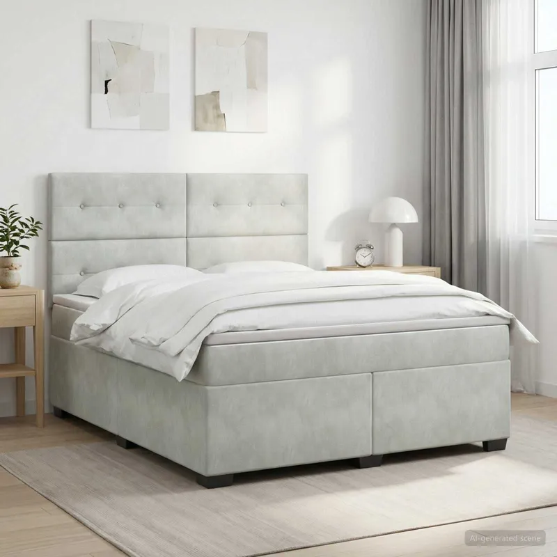 letto boxspring mit Matratze Hellgrau 140 x 200 cm Samt