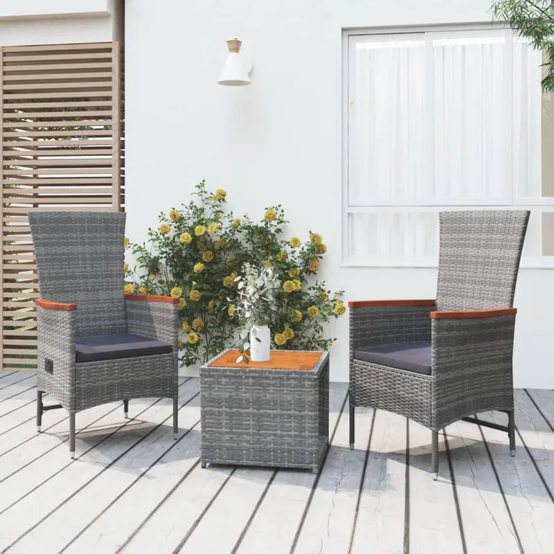 3-tlg. Garten-Lounge-Set grigio Poly Rattan & legno massiccio acacia
