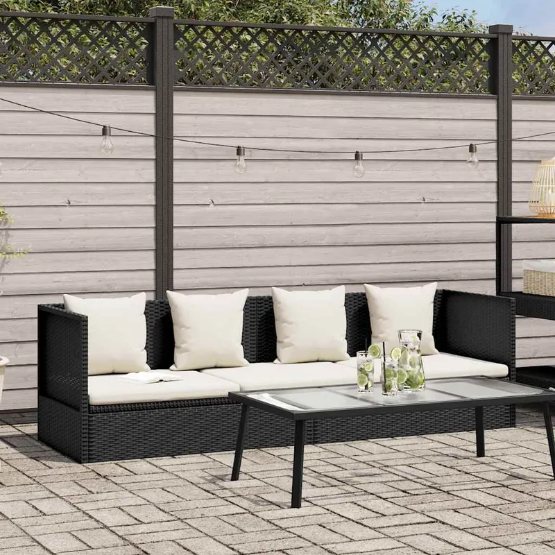 Garten-Sofabett con Kissen Poly Rattan nero