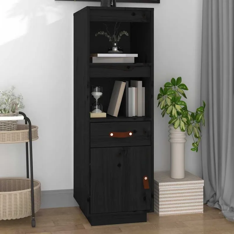 Highboard nero 34x40x108,5 cm legno massiccio pino