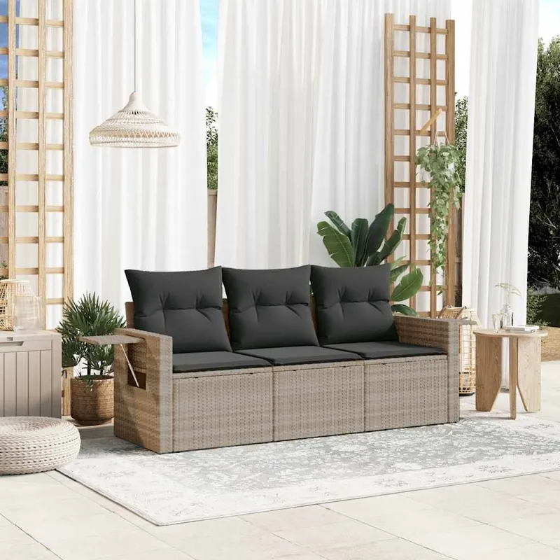 3-tlg. set divano da giardino con cuscini Hellgrau Poly Rattan