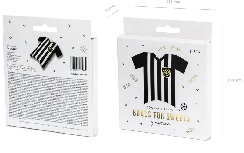 Partydeco Geschenkbox Fussballtrikot Schwarz/Weiss, 12 x 11 x 2.5 cm