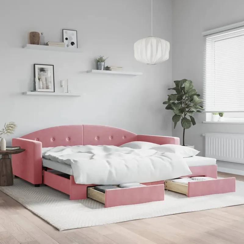 divano letto Ausziehbar con cassetti rosa 100x200 cm velluto