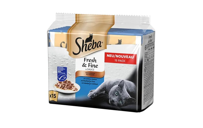 Sheba Nassfutter Fresh & Fine in Sauce Fisch Variation, 15 x 50 g