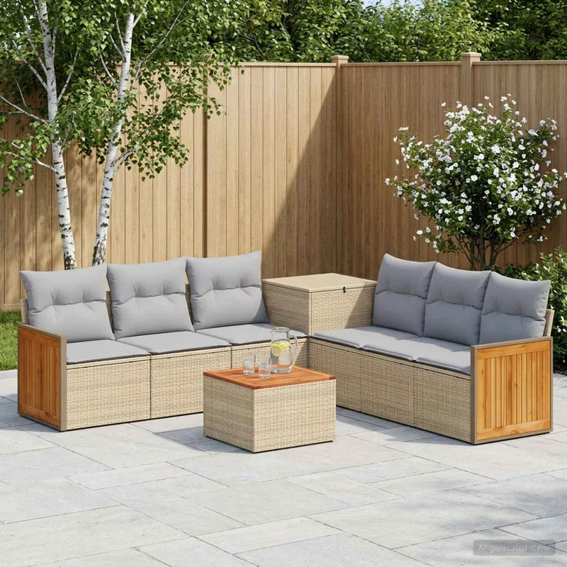 divano Set 8 pz. beige e grigio chiaro polyrattan e acciaio