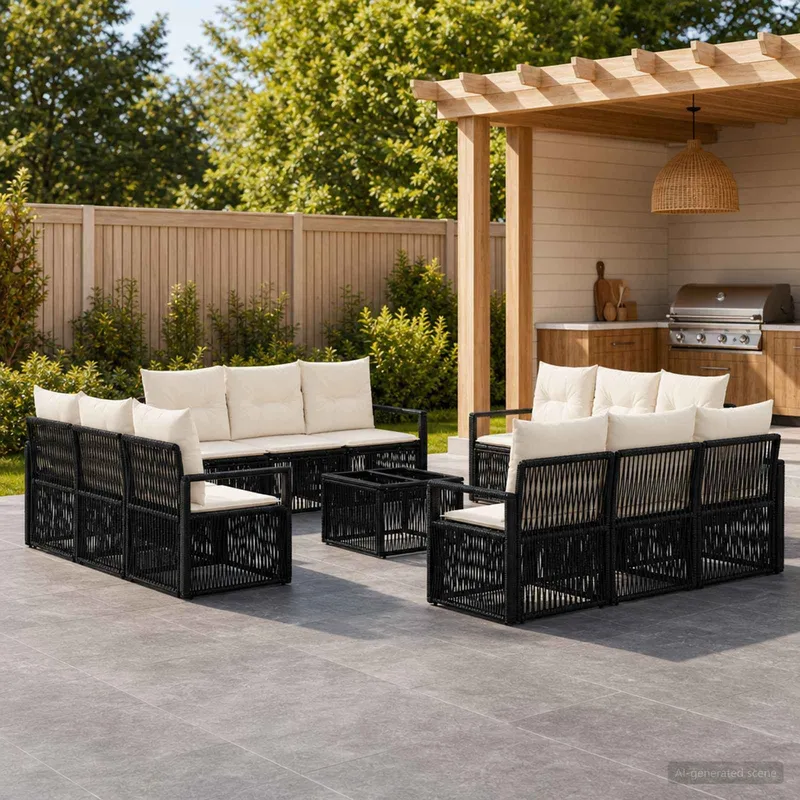 Gartensofa-set 13 stk. Schwarz Poly-Rattan
