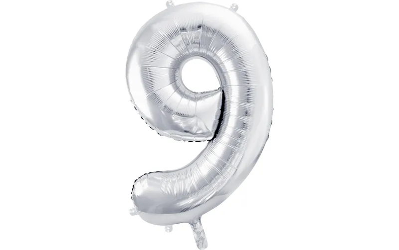 Partydeco Folienballon Zahl 9 gross 86 cm, silber, 1 pièces