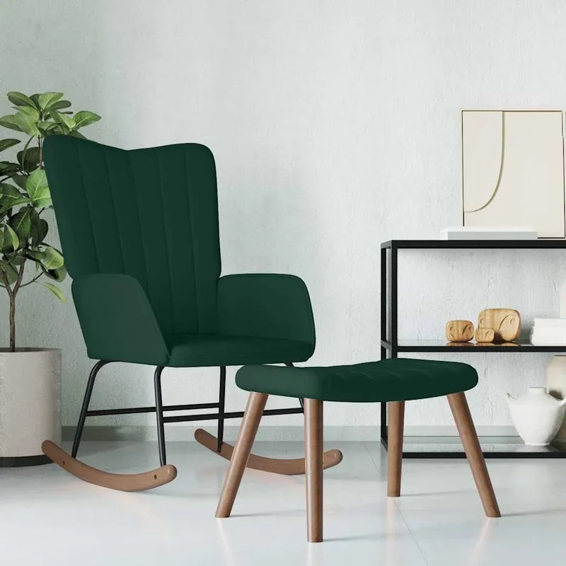 Schaukelstuhl with Hocker velvet dark green
