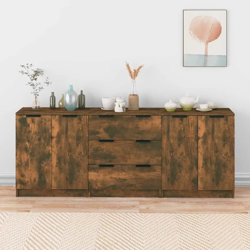 Set 3 Madie in Legno Ingegnerizzato Rovere Affumicato