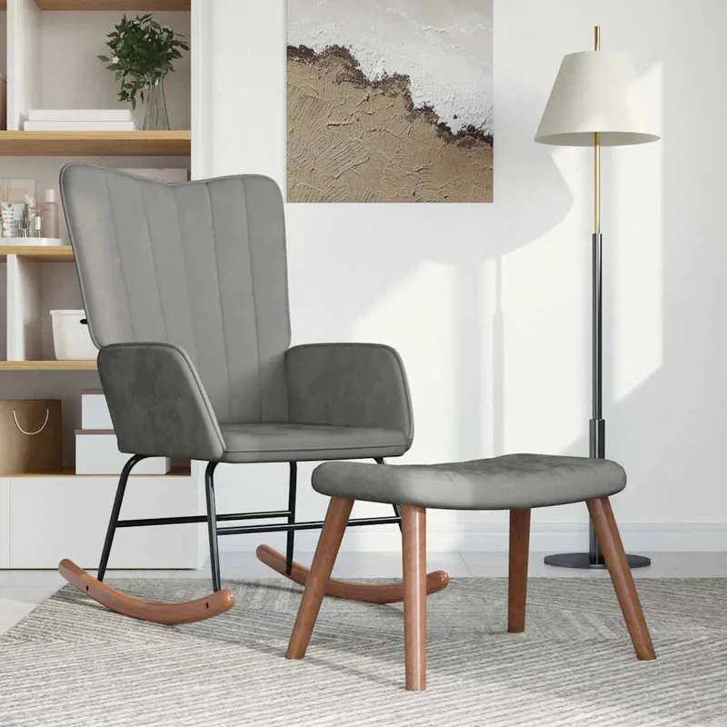 Schaukelsessel with Hocker light grey velvet
