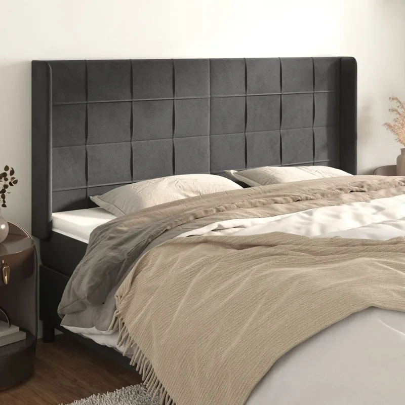 testiera con orecchie grigio scuro 163x16x118/128 cm velluto