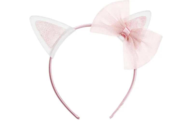 Partydeco Haarreif Katze mit Schleife 18.5 x 17 cm, Rosa