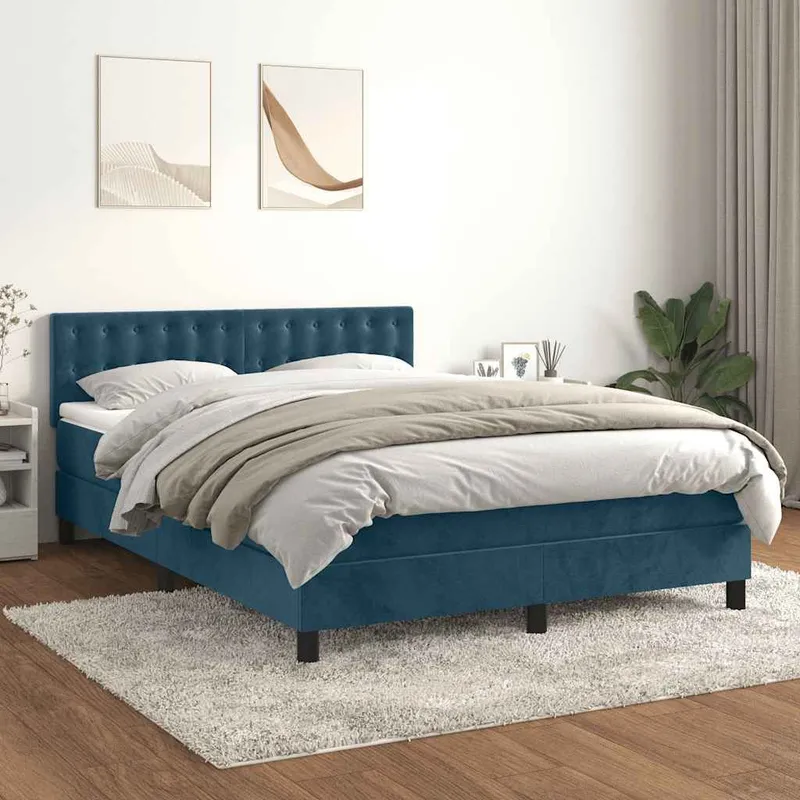 letto boxspring mit Matratze Dunkelblau 140x190 cm Samt