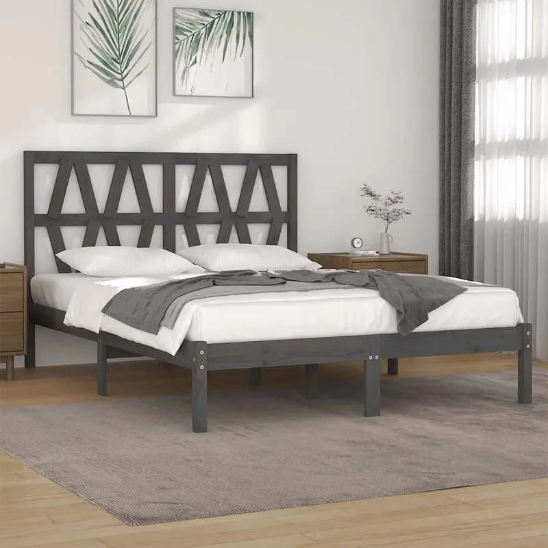 Cadre de lit sans matelas gris bois massif 200x200 cm