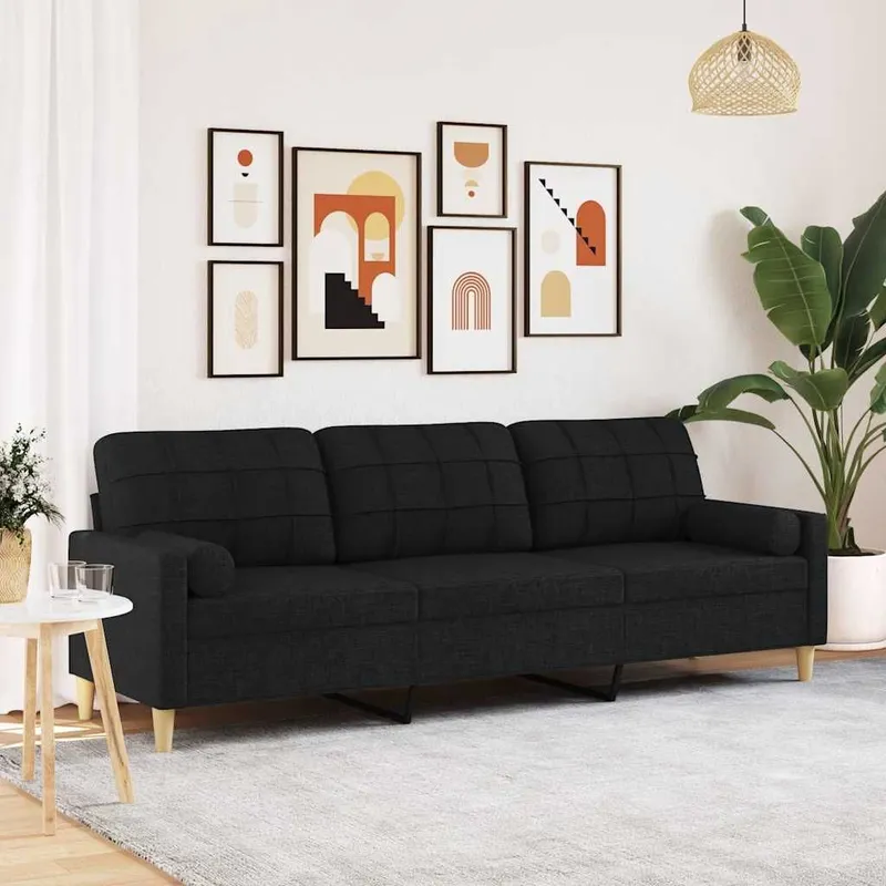 Sofa 3-Sitzer mit Zierkissen nero 210 cm tessuto