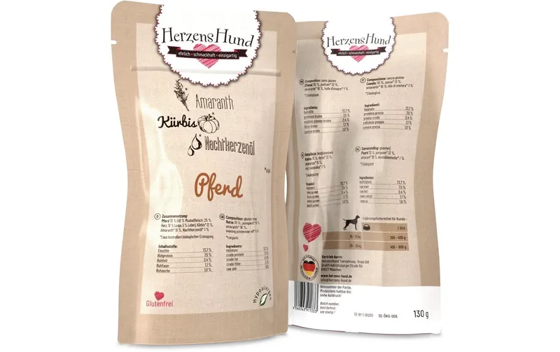 HerzensHund Nassfutter Pferd mit Bio-Gemüse, 130 g