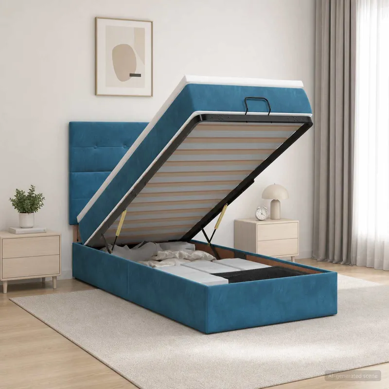 letto ottoman con materasso blu scuro 90 x 200 cm velluto