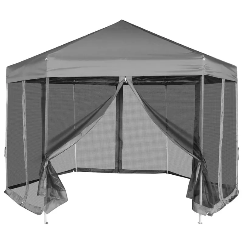Hexagonal Pop-Up Zelt mit 6 Seitenwänden grigio 3,6x3,1 m