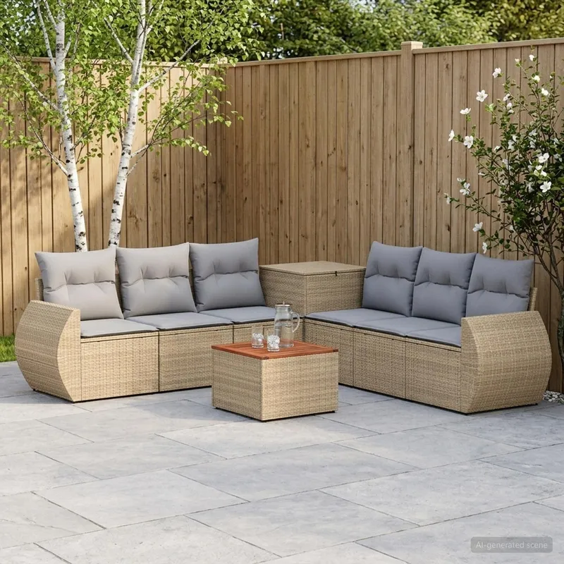 Sofa Set 8 stk. Beige und Hellgrau Polyrattan und Stahl