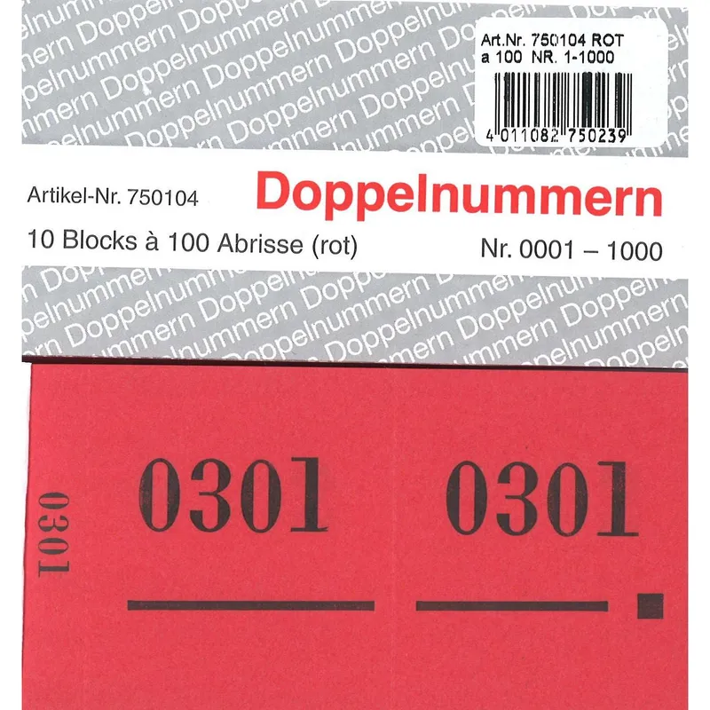 Numméro de vestiaire rouge 120x60mm 1-1000 rot