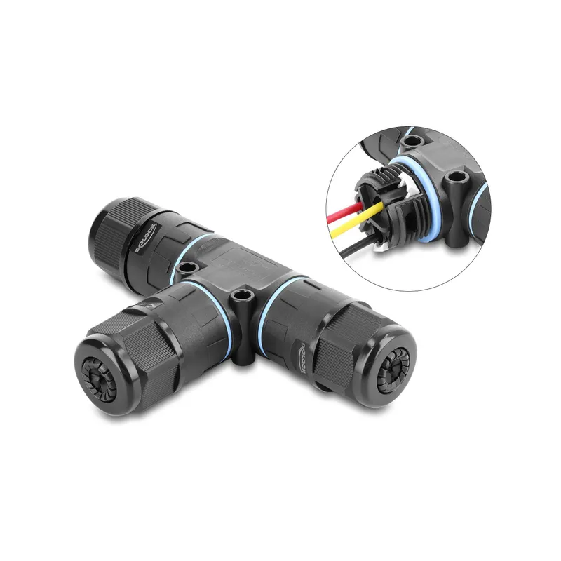 Delock Kabelverbinder T-Form 3 Pin IP68 wasserdicht nero