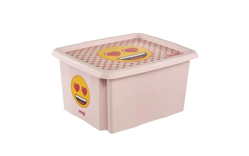 keeeper Karolina Boîte de rangement en plastique 30 l Rose Émojis Cœurs