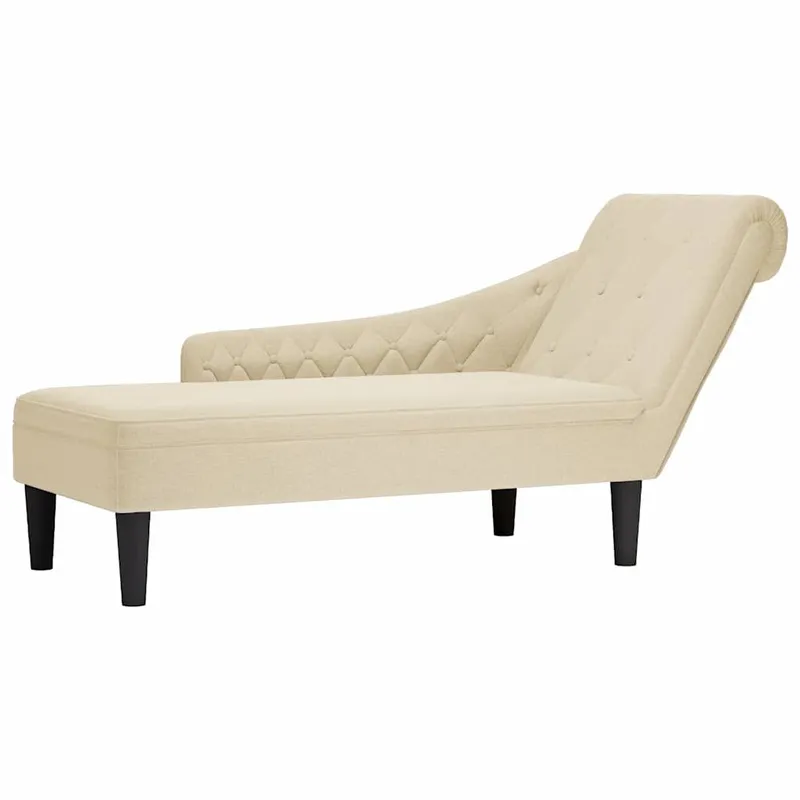 Chaiselongue mit Kissen und Rechter Armlehne Creme Stoff