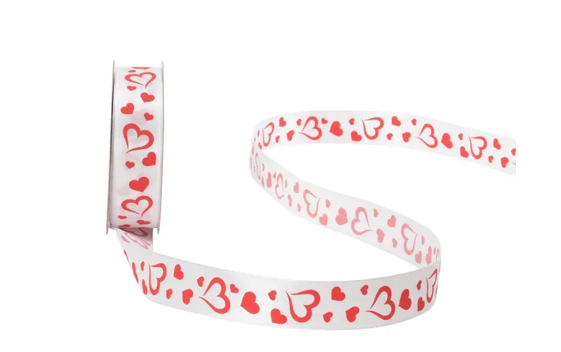 Spyk Geschenkband Herzen 25 mm x 25 m, rouge/blanc