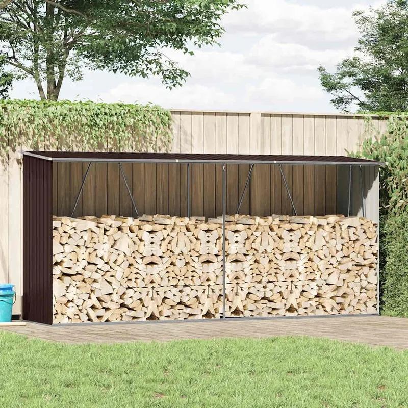 Abri de stockage de bois Acier galvanisé 330x84x152 cm Marron
