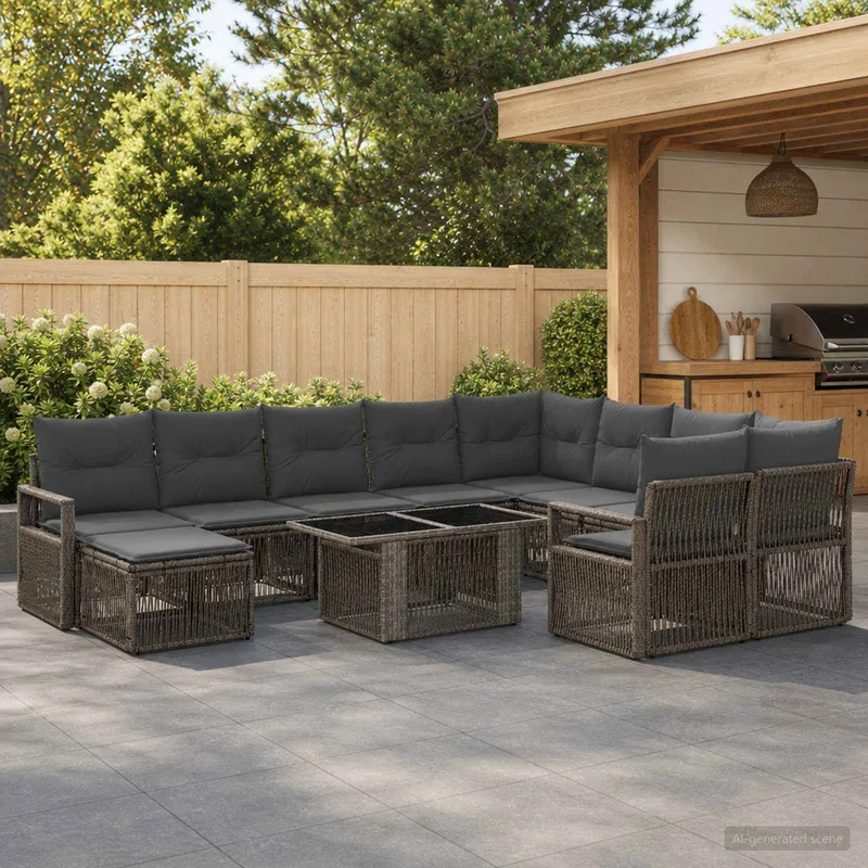 Gartensofa-set 11 stk. Grau und Dunkelgrau Poly-Rattan