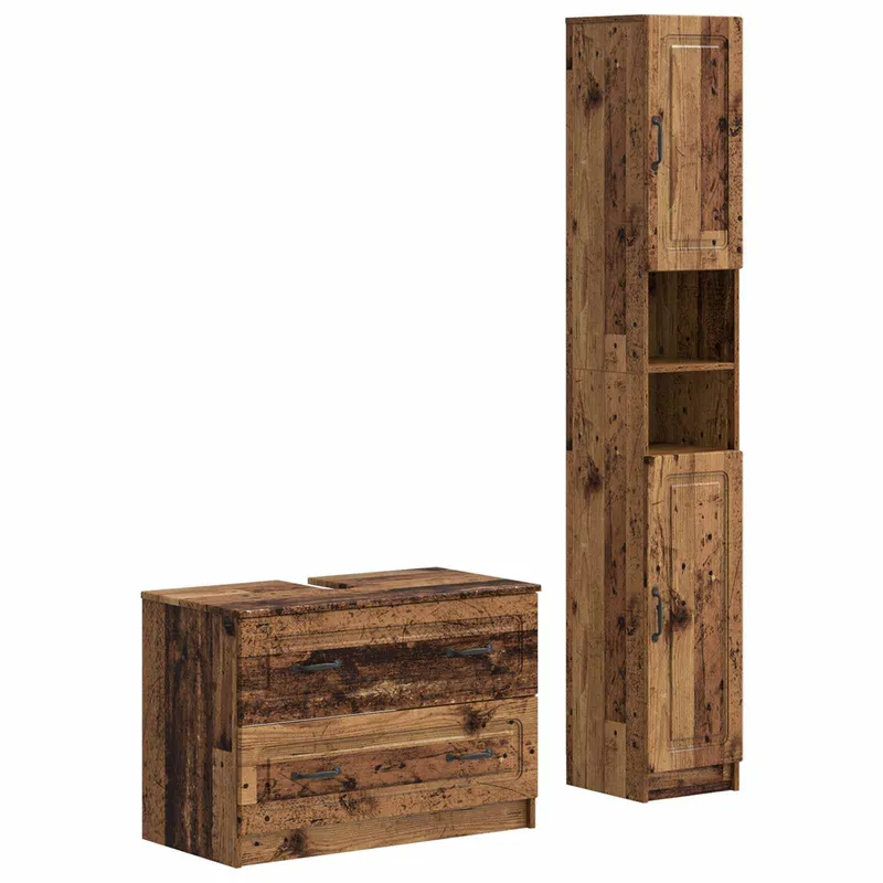 2-teiliges Badezimmer Schrank Set UTRECHT Altholz Holzwerkstoff