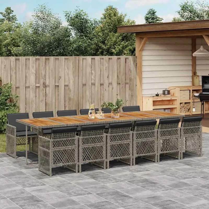 13-tlg. Garten-Essgruppe mit Kissen grigio Poly Rattan