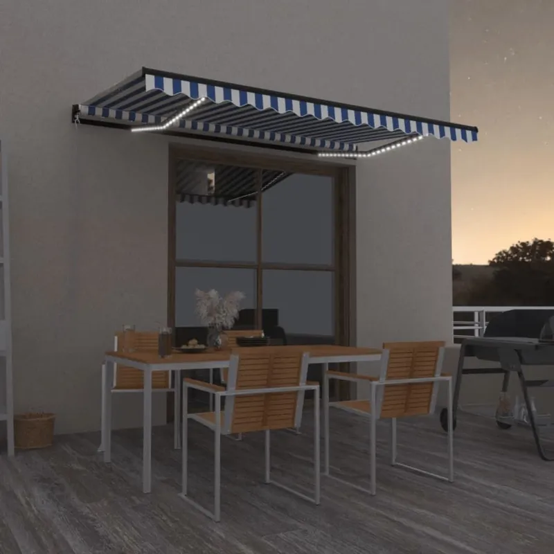 tenda da sole Manuell Einziehbar con LED 450x350 cm blu e bianco