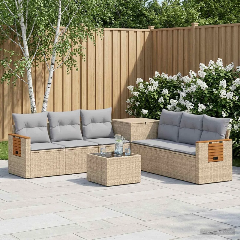 divano Set 8 pz. beige e grigio chiaro polyrattan e acciaio