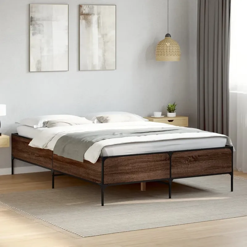 Bettgestell marrone Eichen-Optik 135x190 cm derivato del legno Metall